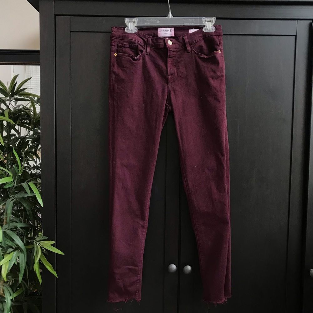 Frame Burgundy Le Skinny de Jeanne Raw Edge Jeans Size 29